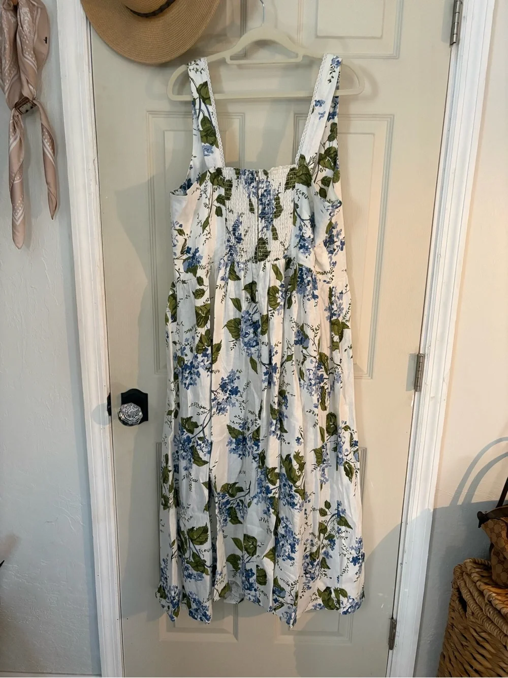 Reformation White Midi Dress with Blue Floral Print - Picture 5 of 10